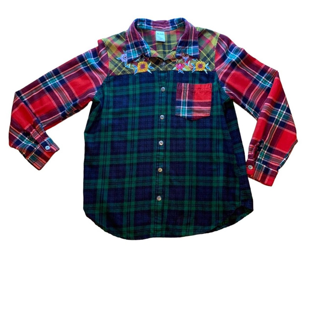Adorable multi flannel with embroidery
